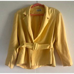 1980s Blazer by GIANNI Sport USA, Size Large, Yellow, Belted Blazer Jacket